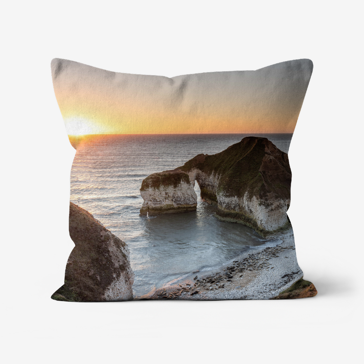 Drinking Dinosaur, Flamborough, East Yorkshire - 46x46cm Double Sided Faux Canvas Cushion