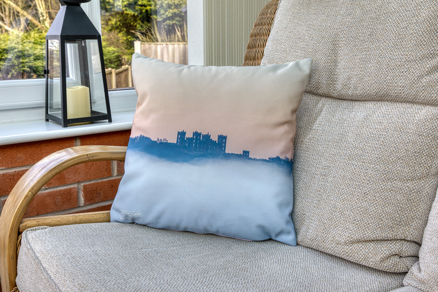 Misty Riber Castle, Derbyshire - 46x46cm Double Sided Faux Canvas Cushion
