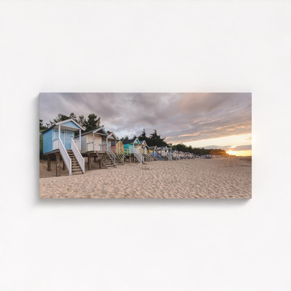 Wells-Next-The-Sea Beach Huts Sunset - Panoramic Print / Framed / Canvas Photographic Wall Art