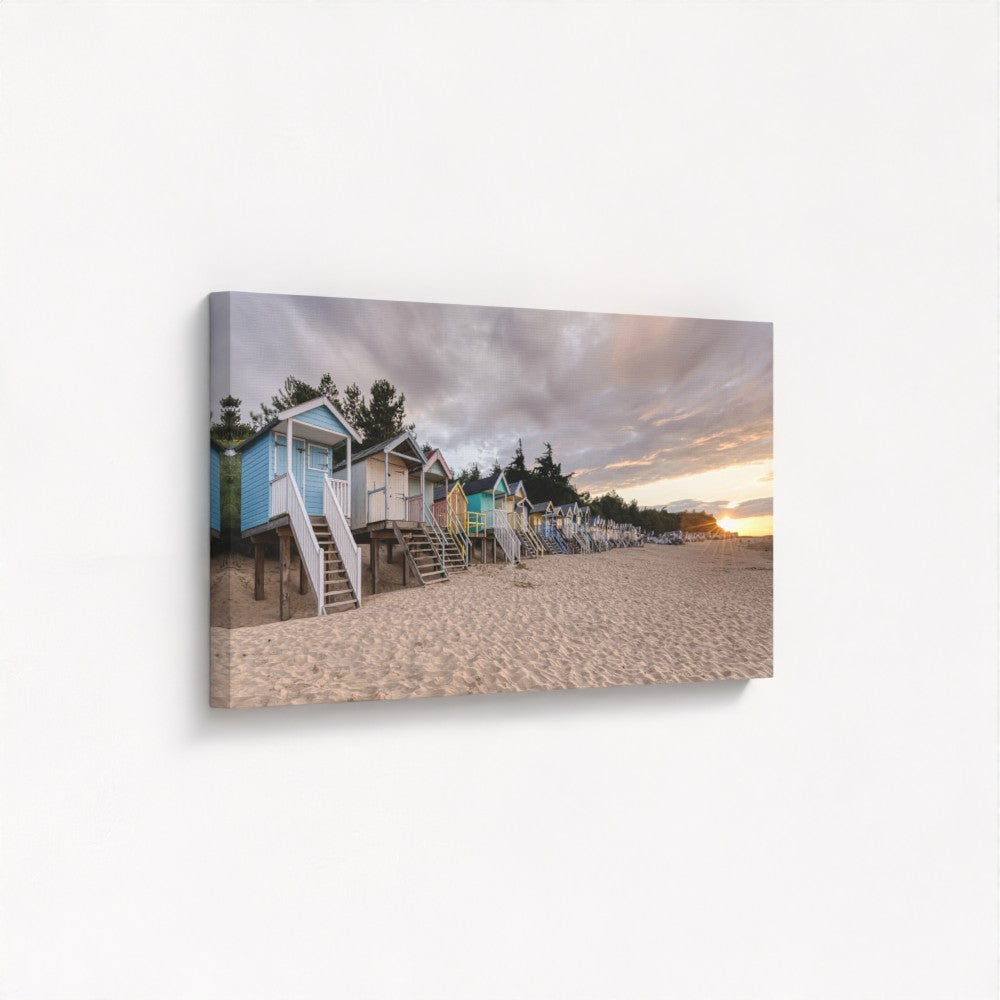 Wells-Next-The-Sea Beach Huts Sunset - Panoramic Print / Framed / Canvas Photographic Wall Art