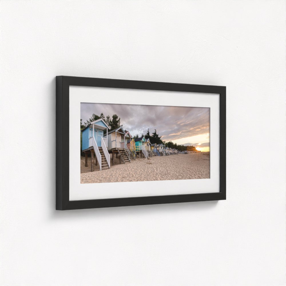 Wells-Next-The-Sea Beach Huts Sunset - Panoramic Print / Framed / Canvas Photographic Wall Art