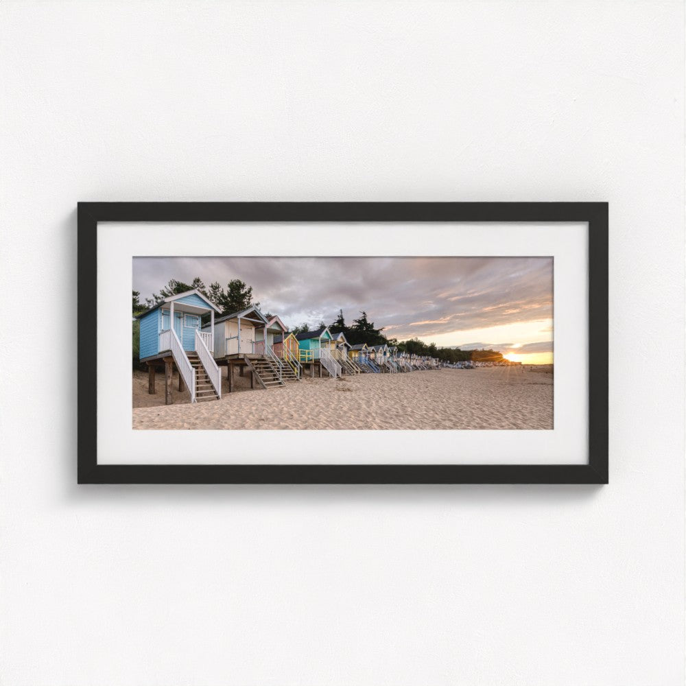 Wells-Next-The-Sea Beach Huts Sunset - Panoramic Print / Framed / Canvas Photographic Wall Art