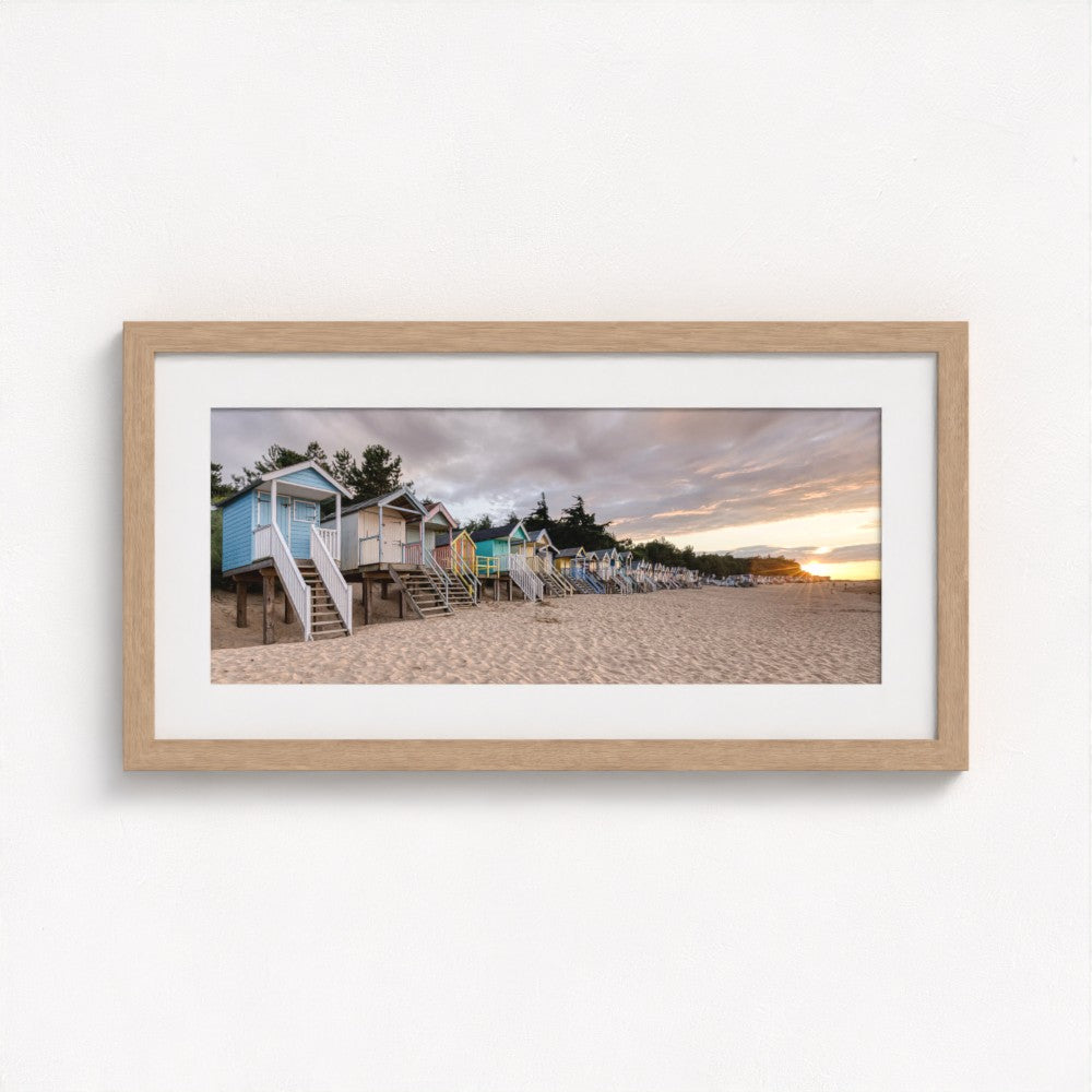 Wells-Next-The-Sea Beach Huts Sunset - Panoramic Print / Framed / Canvas Photographic Wall Art