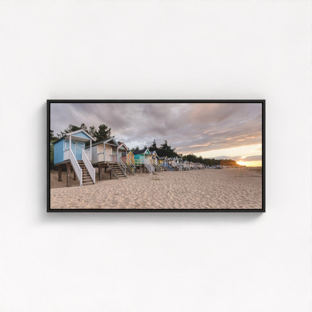 Wells-Next-The-Sea Beach Huts Sunset - Panoramic Print / Framed / Canvas Photographic Wall Art
