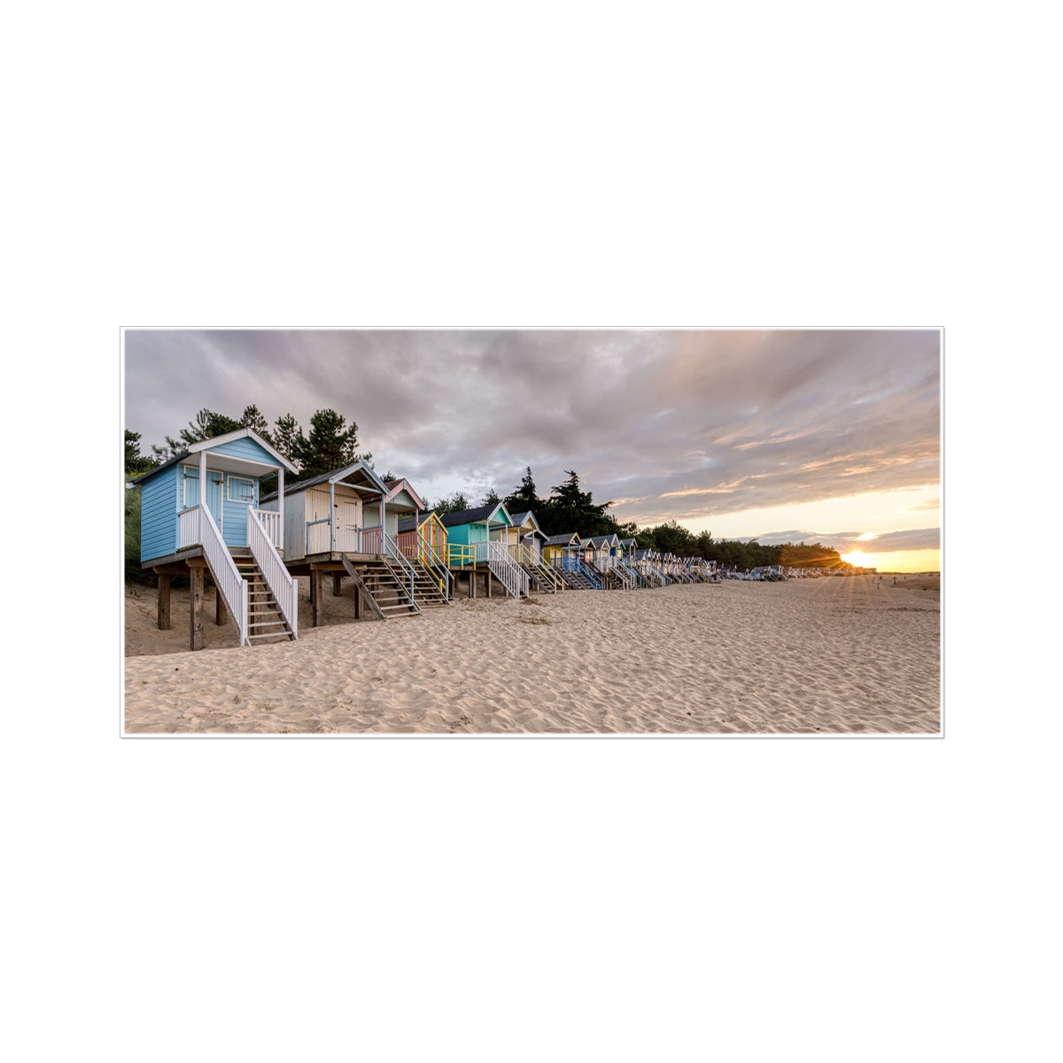 Wells-Next-The-Sea Beach Huts Sunset - Panoramic Print / Framed / Canvas Photographic Wall Art