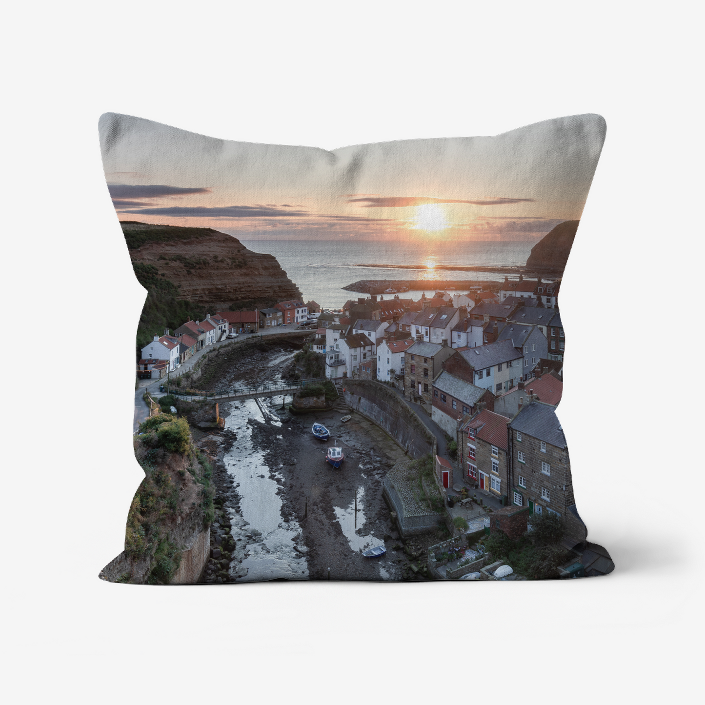 Staithes Sunrise, North Yorkshire - 46x46cm Double Sided Faux Canvas Cushion