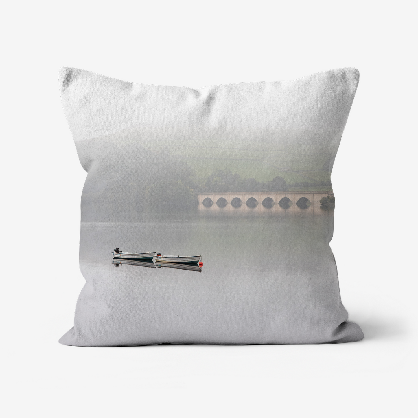 Misty Ladybower Reservoir, Derbyshire - 46x46cm Double Sided Faux Canvas Cushion