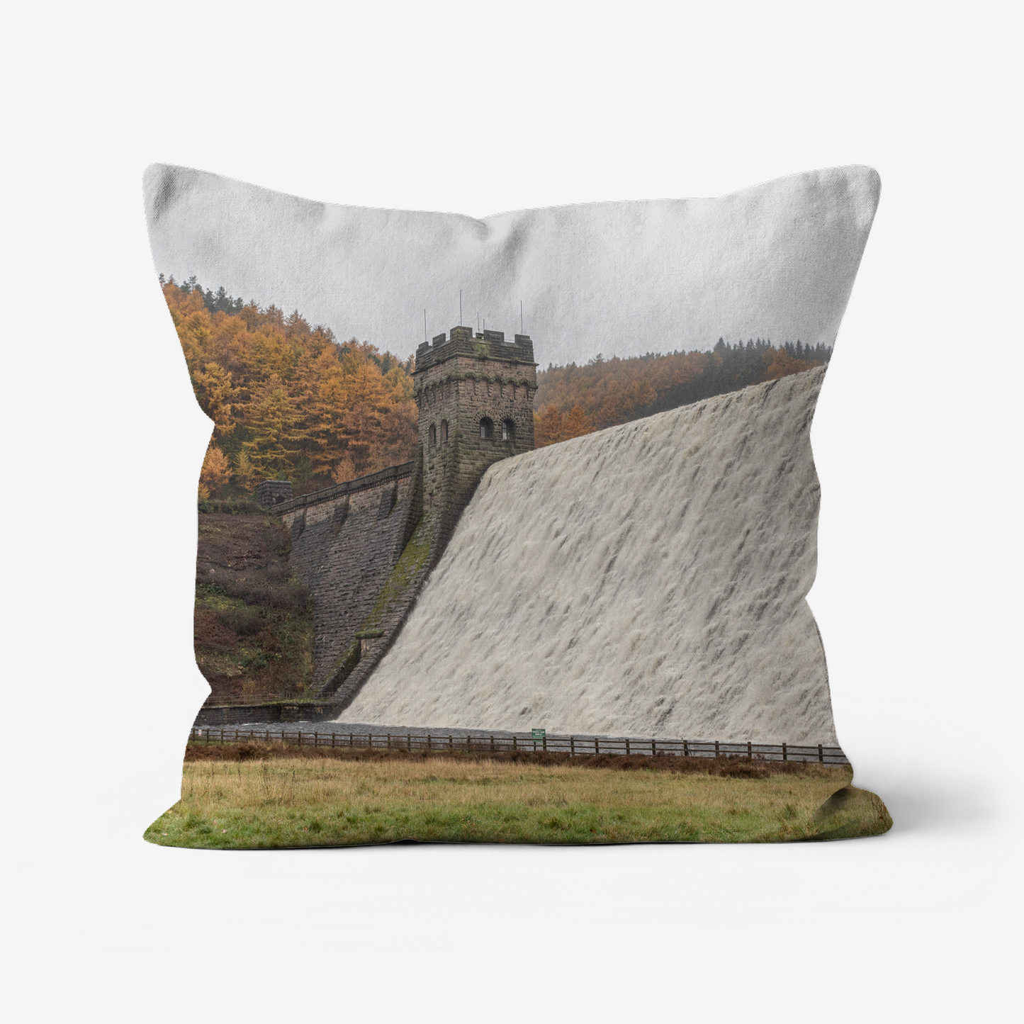 Derwent Dam Overflowing, Derbyshire - 46x46cm Double Sided Faux Canvas Cushion