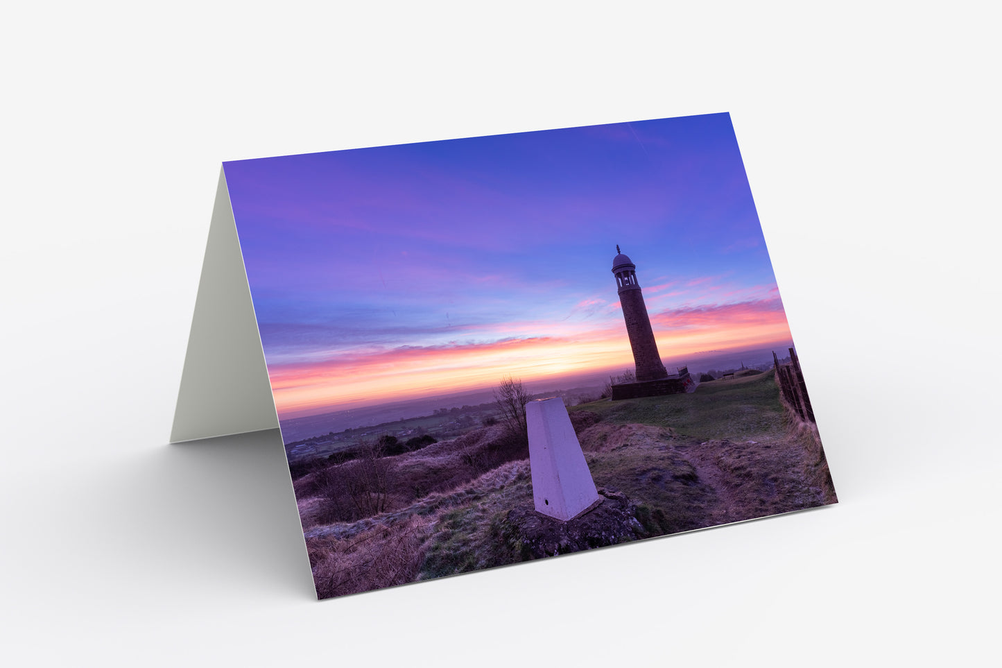 Crich Memorial Stand Sunrise - Blank Inside, A5 Greetings Card with Envelope