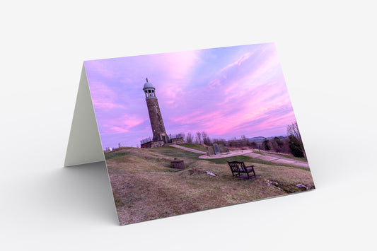 Crich Memorial Stand Pink Sunrise - Blank Inside, A5 Greetings Card with Envelope