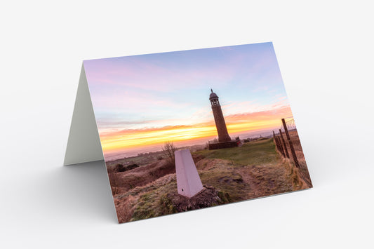 Crich Memorial Stand Sunrise - Blank Inside, A5 Greetings Card with Envelope