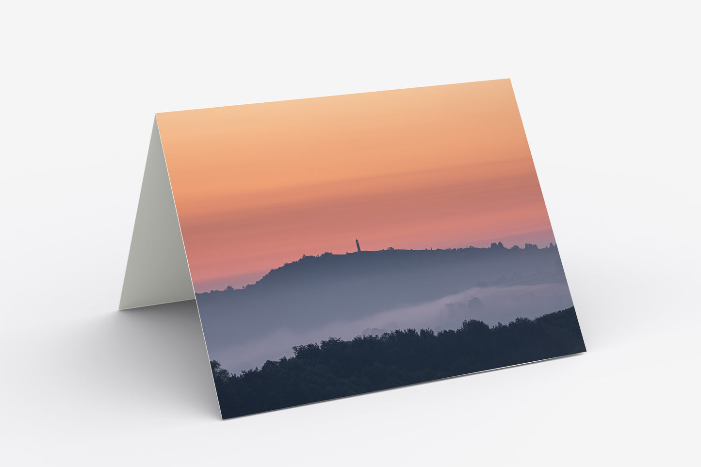 Crich Stand Sunrise from Alderwasley - Blank Inside, A5 Greetings Card with Envelope