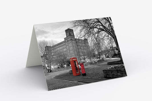 East Mill, Belper, B&W + Red - Blank Inside, A5 Greetings Card with Envelope