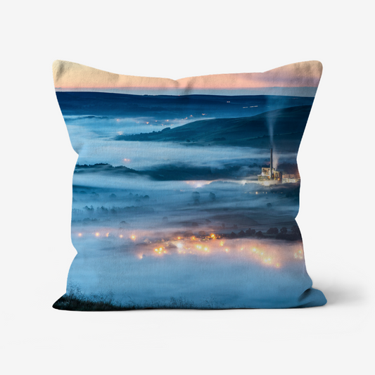 Hope Valley Sunrise Mist, Peak District, - 46x46cm Double Sided Faux Canvas Cushion