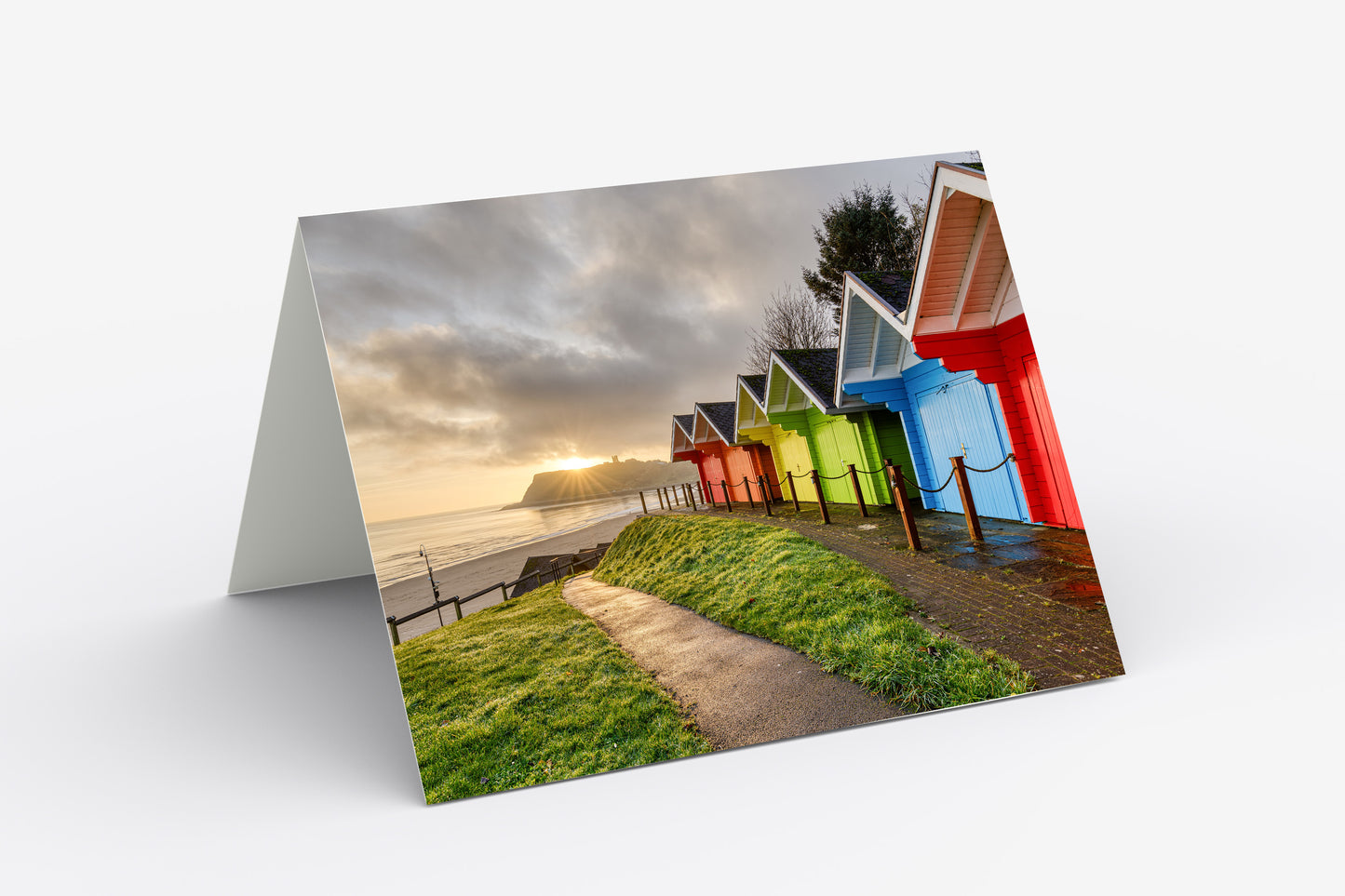 Scarborough Beach Huts, East Yorkshire - Blank Inside, A5 Greetings Card with Envelope