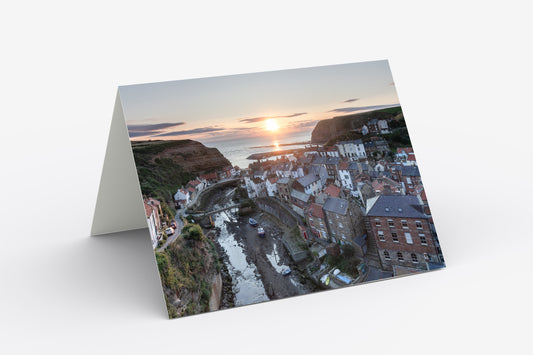 Staithes Sunrise, North Yorkshire - Blank Inside, A5 Greetings Card with Envelope