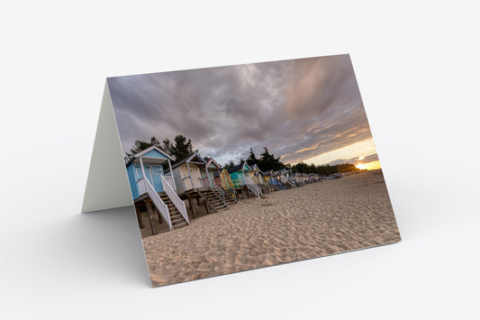 Wells-Next-The-Sea Beach Huts, Sunset - Blank Inside, A5 Greetings Card with Envelope