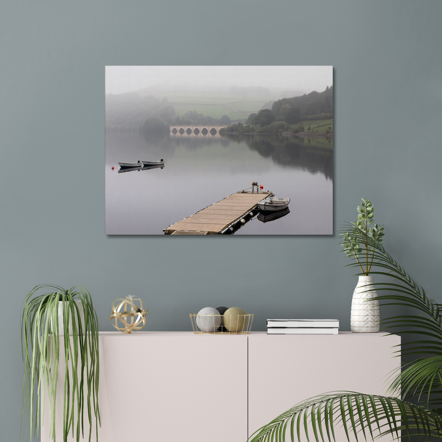 Misty Ladybower Reservoir and Jetty - Print / Framed / Canvas Photographic Wall Art