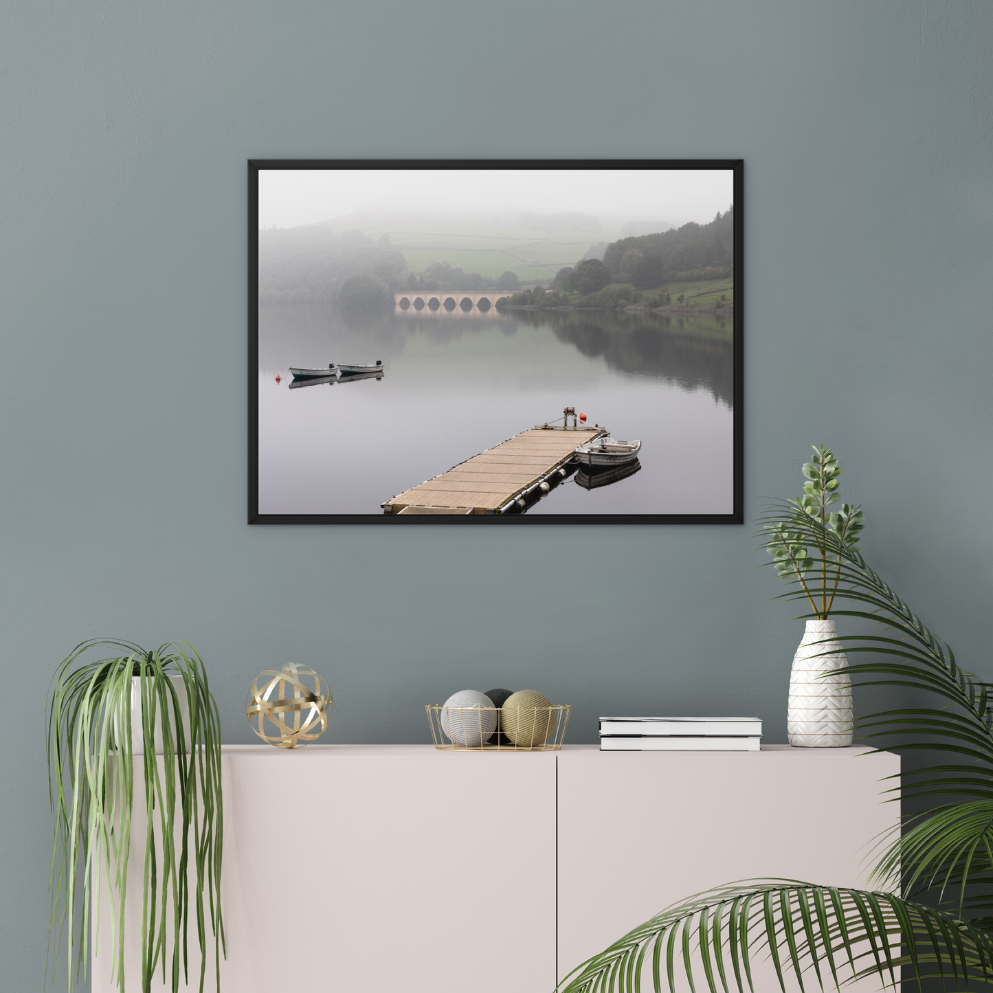 Misty Ladybower Reservoir and Jetty - Print / Framed / Canvas Photographic Wall Art